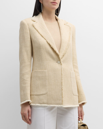 Eleventy Single-breasted Fringe-trim Tweed Blazer In Sand