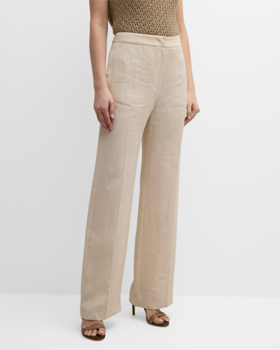 Eleventy High-rise Straight-leg Linen Pants In Sand