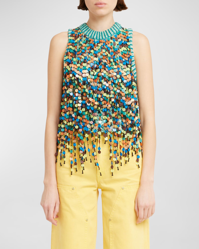 Ulla Johnson Novalie Paillette Fringe Sleeveless Top In Fire Agate