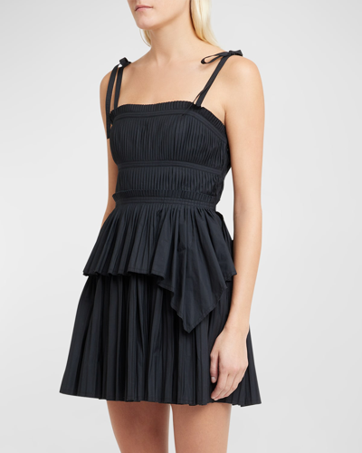 Ulla Johnson Bailey Tie-shoulder Tiered Pleated Mini Dress In Noir