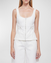 Simkhai Dolce Topstitched Sleeveless Zip-up Top In White