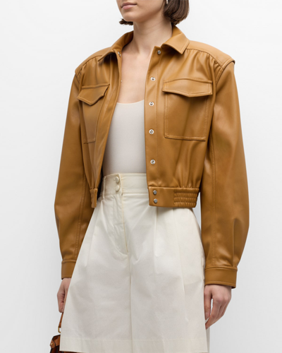 Simkhai Marbella Cropped Faux Leather Utility Jacket In Hickory