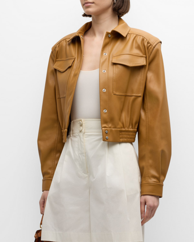 Simkhai Marbella Cropped Faux Leather Utility Jacket In Brown