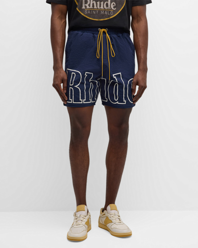 Rhude Men's Court Logo Shorts In Navy