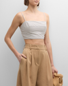Staud Federico Crop Top In Ivory Micro Strip