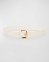 Jacquemus Oval Buckled White Leather Belt In Light Ivory