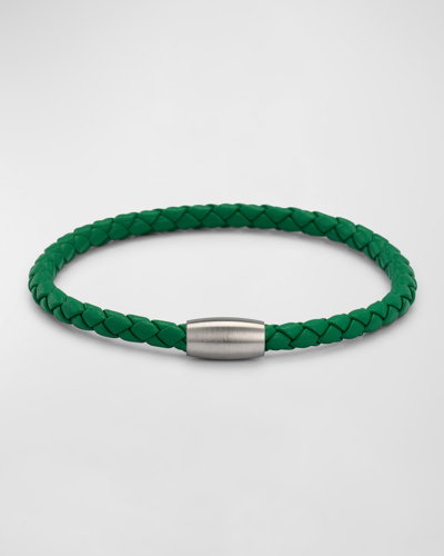 Jan Leslie Men's Magnetic Braided Leather Bracelet In Green