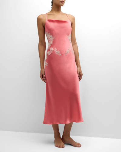 Josie Natori Lolita Slip Dress With Lace Detail In Parfait W/ecru