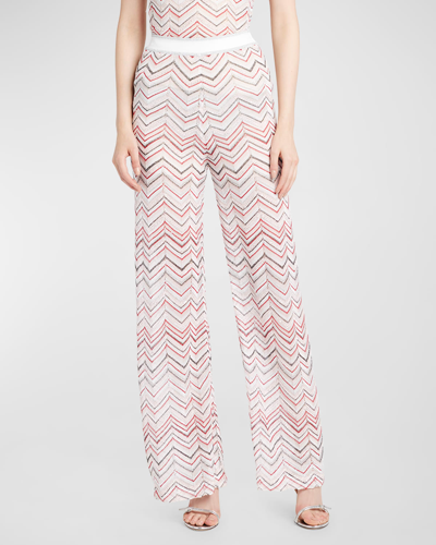 Missoni Mid-rise Chevron Pointelle Knit Straight-leg Pull-on Trousers In Multipinkmulti