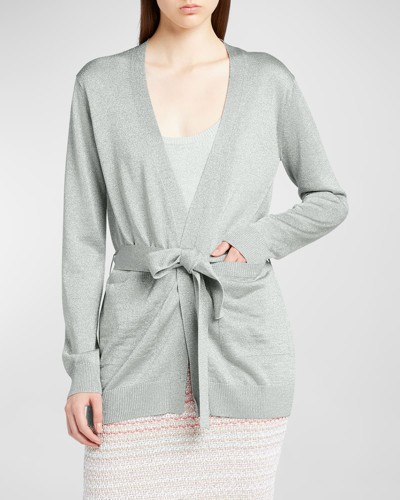 Missoni Metallic Wrap Cardigan In Silver