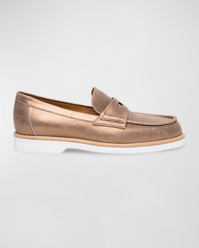 Santoni Gallery Metallic Casual Penny Loafers In Gold