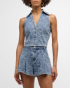 RAMY BROOK DEACON FLORAL-EMBROIDERED DENIM VEST