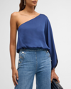 Ramy Brook Gina Asymmetric Satin Blouse In Spring Navy