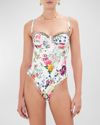 CAMILLA PLUMES AND PARTERRES RUCHED CUP UNDERWIRE ONE-PIECE SWIMSUIT