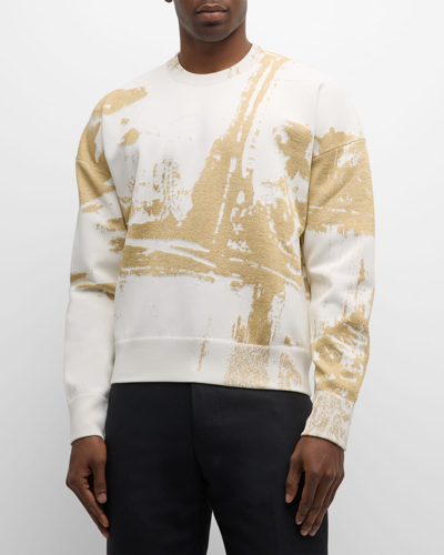 Alexander Mcqueen Men's Metallic Drop-shoulder Sweater In Gold Multi