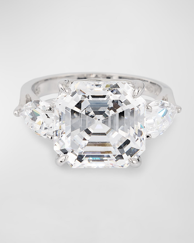 Fantasia By Deserio Asscher Cut Center With Pear Side Stones Ring In White