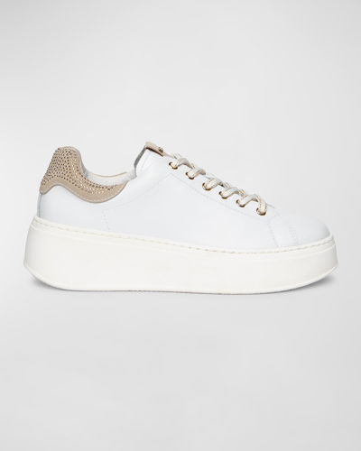 Nerogiardini Bling Back Low-top Leather Skater Sneakers In White