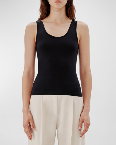 Another Tomorrow Scoop-neck Jersey Tank Top In Black