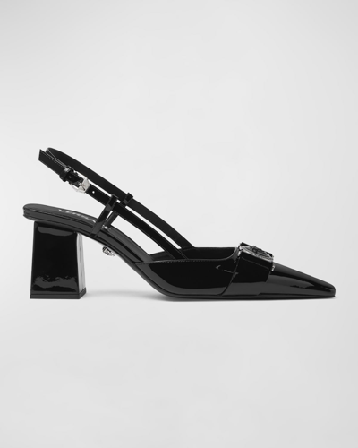 Versace Medusa Coin Patent Leather Slingback Pumps In Black