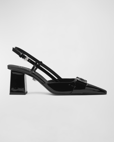 Versace 70mm Patent Leather Slingback Pumps In Black