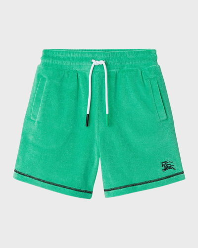 Burberry Kids' Boy's Nixon Ekd Embroidered Toweling Shorts In Bright Jade