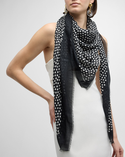 Saint Laurent Polka-dot Modal & Cashmere Scarf In Black