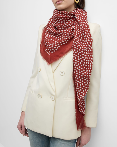 Saint Laurent Polka-dot Modal & Cashmere Scarf In Red Ivory