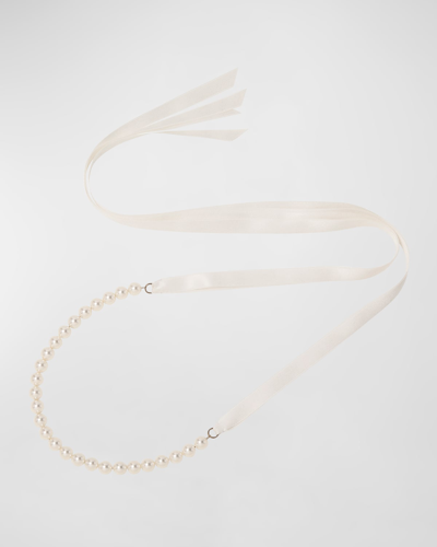 Jennifer Behr Pearl-embellished Ribbon Tie Necklace In Cream Pearl