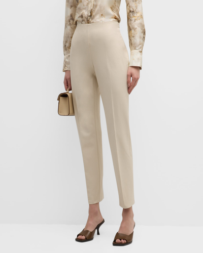 Lafayette 148 Stanton Tapered Stretch Cotton Ankle Pants In Pebble