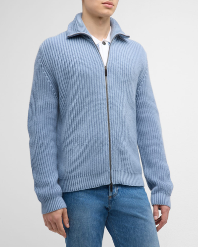 Iris Von Arnim Men's Carino Stonewashed Cashmere Full-zip Sweater In Fog Sw