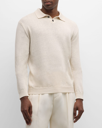 Iris Von Arnim Men's Luigi Linen-cotton Polo Shirt In Ecru