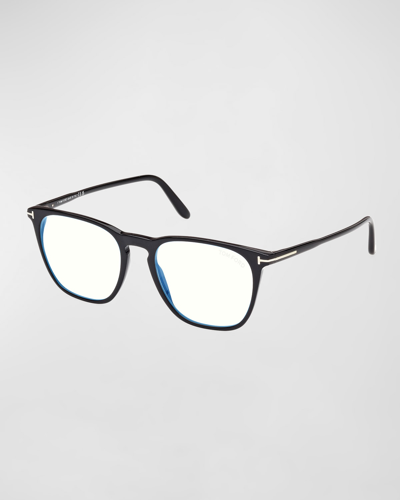 Tom Ford Men's Acetate Square Blue Light-blocking Glasses In Shiny Black