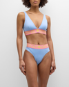 Versace Greca Border Triangle Bikini Top In Pastel Blue