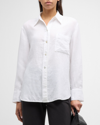Vince Easy Silk Long-sleeve Button-front Shirt In Optic White