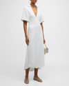Vince Short-sleeve Zip-front Midi Polo Dress In Off White