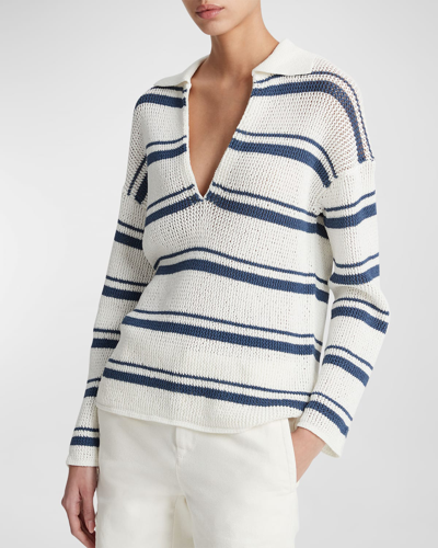 VINCE RACKED RIBBED STRIPE PULLOVER SWEATER
