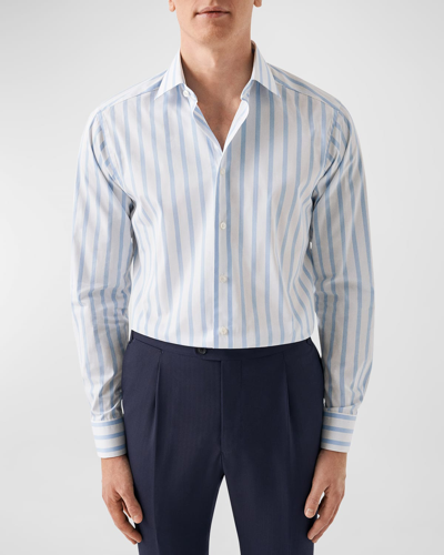 Eton Men's Contemporary Fit Striped Elevated Poplin Shirt In Blue