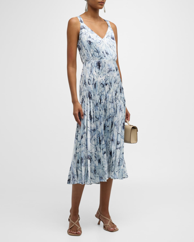 Vince Washed Lilly V-neck Pleated Midi Slip Dress In Blue