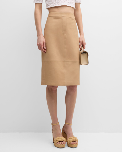 Kobi Halperin Lorna Straight Leather Midi Skirt In Taupe