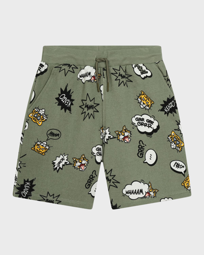 Kenzo Kids' Boy's Comic Graphic Sweat Shorts In Olive