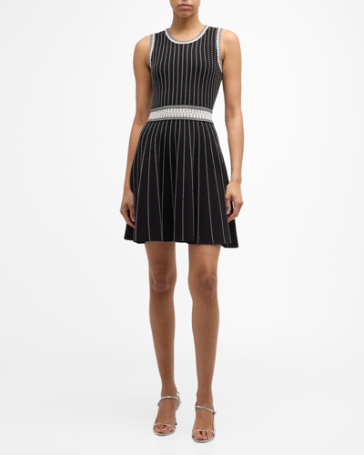 Milly Sleeveless Striped Knit Mini Dress In Black/ecru