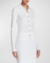Vince Long-sleeve Collared Button-front Top In Optic White