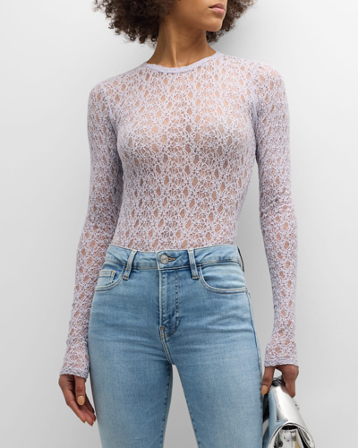 Frame Long-sleeve Mesh Top In Lilac