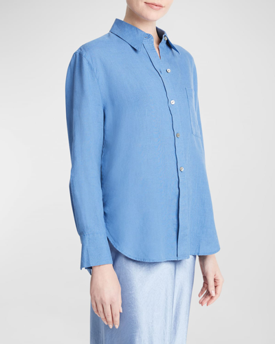 Vince Easy Silk Long-sleeve Button-front Shirt In Cadet Blue