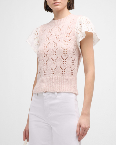 Rails Everly Pointelle Knit Flutter-sleeve Sweater In Mauve