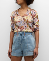 Rails Paris Floral Split Neck Top In Painted Floral