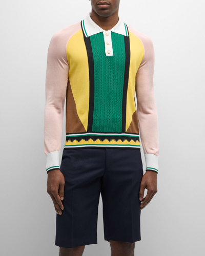 Casablanca Men's Graphic Long-sleeve Polo Sweater In Multicolour