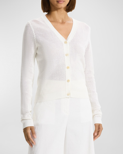 Theory Mini Pointelle Stitch Crepe Cardigan In White