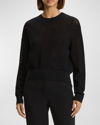 Theory Mini Pointelle Stitch Long-sleeve Pullover Top In Black