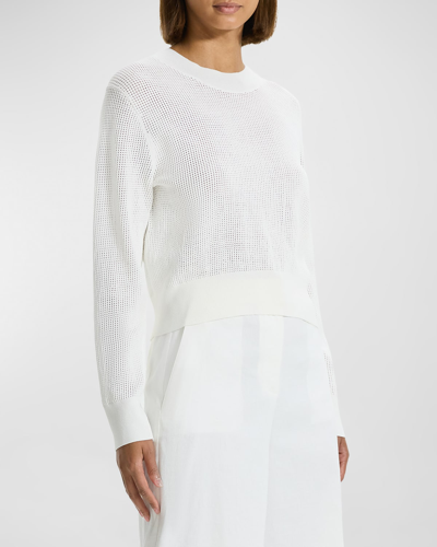 Theory Mini Pointelle Stitch Long-sleeve Pullover Top In White